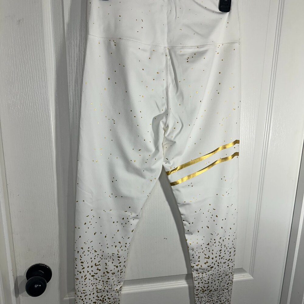 New Look Sport White with Gold Speckles and Stripes Leggings
